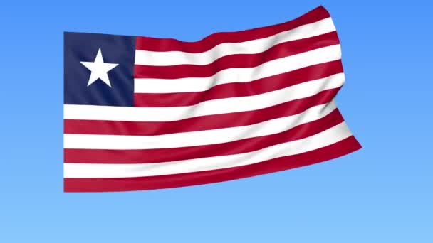 Integetett zászló, Libéria, varrat nélküli hurok. Pontos méretét, a kék háttér. Valamennyi ország meghatározott. 4k Prores alfa — Stock videók
