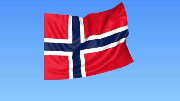 Bandiera sventolante della Norvegia, anello senza cuciture. Dimensioni esatte, sfondo blu. Parte di tutti i paesi impostati. ProRes 4K con alfa — Video Stock