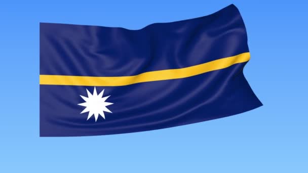 Wapperende vlag van Nauru, naadloze loops. Exacte grootte, blauwe achtergrond. Deel van alle landen ingesteld. 4k Prores met alpha — Stockvideo