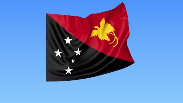Integetett zászló, Pápua Új-Guinea, varrat nélküli hurok. Pontos méretét, a kék háttér. Valamennyi ország meghatározott. 4 k Prores, alfa — Stock videók
