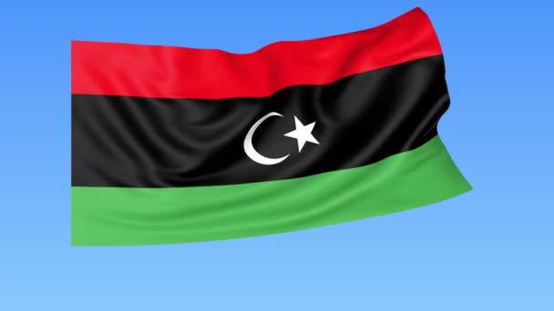 Размахивание флагом Ливии, бесшовная петля. Точный размер, синий фон. Часть всех стран установлена. 4K ProRes с альфой — стоковое видео