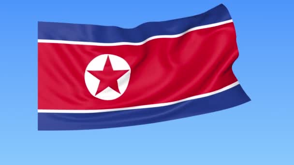 シームレス ループ、北朝鮮の旗を振っています。正確なサイズ、青い背景。すべての国の部分を設定します。4 k のアルファを持つ Prores — ストック動画