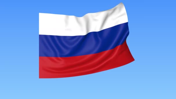 Κουνώντας τη σημαία της Ρωσίας, αδιάλειπτη βρόχο. Ακριβές μέγεθος, μπλε φόντο. Ορίστε το μέρος όλων των χωρών. 4k Prores με άλφα — Αρχείο Βίντεο