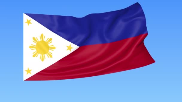 Ondeando la bandera de Filipinas, lazo sin costuras. Tamaño exacto, fondo azul. Parte de todos los países establecidos. ProRes 4K con alfa — Vídeo de stock