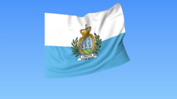 Zwaaiende vlag van San Marino, naadloze lus. Exacte grootte, blauwe achtergrond. Een deel van alle landen ingesteld. 4k ProRes met alpha — Stockvideo