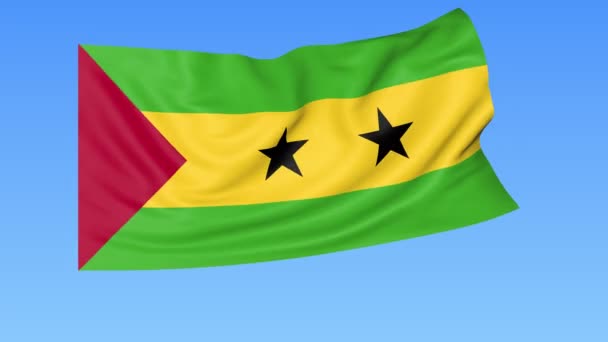Sao Tome의 깃발을 흔들며, 매끄러운 루프. 정확한 크기, 파란색 배경. 모든 국가의 일부 세트. 알파가 있는 4k 프로레스 — 비디오
