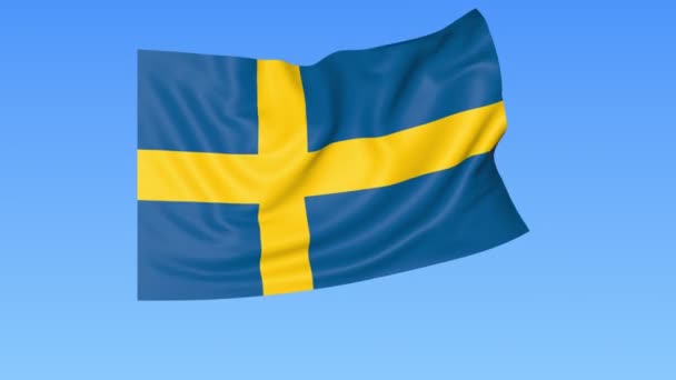 Schwedische Flagge schwenkend, nahtlose Schleife. genaue Größe, blauer Hintergrund. Teil aller Länder gesetzt. 4k prores mit Alpha — Stockvideo