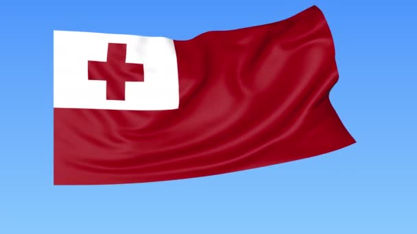 Waving flag of Tonga, seamless loop. Exact size, blue background. Part of all countries set. 4K ProRes with alpha — Stock Video