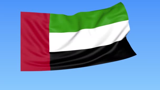 Mávající vlajka UAE, bezproblémová smyčka. Přesná velikost, modrý podklad. Část všech zemí je nastavená. 4k Proresy s alfa — Stock video