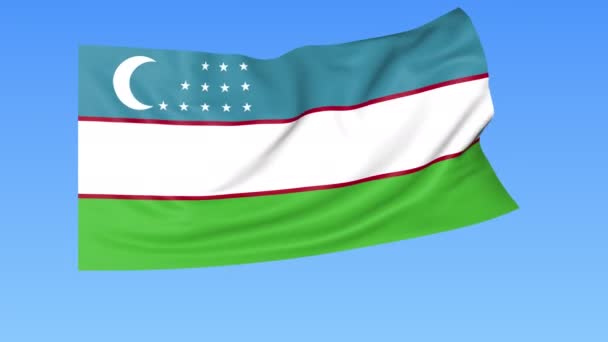 Mengibarkan bendera Uzbekistan, loop mulus. Ukuran yang tepat, latar belakang biru. Bagian dari semua negara ditetapkan. Profil 4K dengan alfa — Stok Video