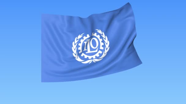 VN Internationale Arbeidsorganisatie IAO fladderende vlag. Naadloze looping, 4k Prores met alfakanaal — Stockvideo