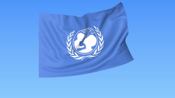 Unicef flattert Flagge. nahtloses Looping, 4k-Vorstufen mit Alpha-Kanal — Stockvideo