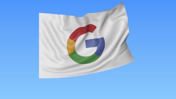 Wapperende vlag met het Google-logo, naadloze loops, blauwe achtergrond. Redactionele animatie. 4 k Prores, alpha — Stockvideo