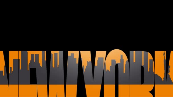 New York caption and New York skyline silhouette 4K animation. Orange background — Stock Video