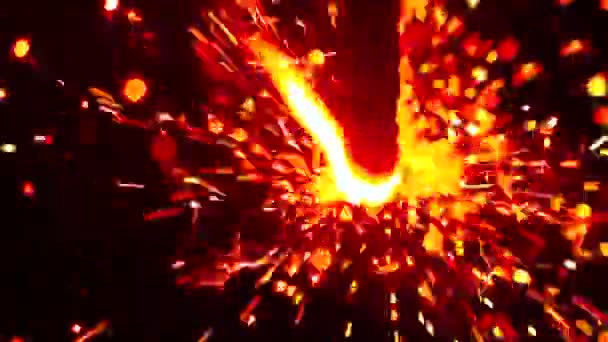 Red sparkler against dark background, macro. Super slow motion shallow focus video, 500 fps — Stock Video