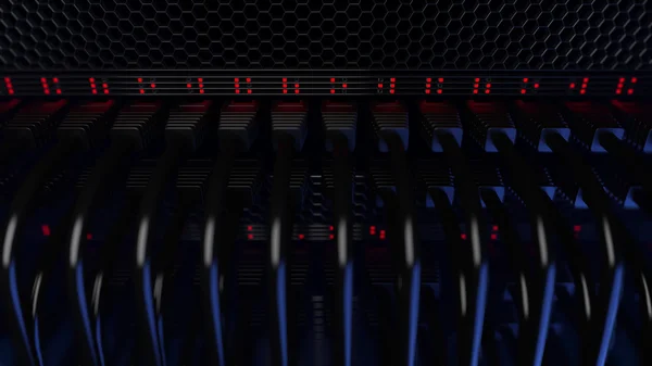 Servers, flashing red lights and connectors. CGI — Stock Photo, Image