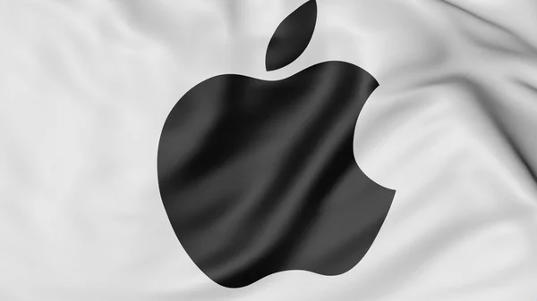 Detailní záběr mávání vlajky s logem Apple Inc.. Redakční Cgi — Stock fotografie