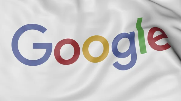 Primer plano de la bandera ondeante con el logotipo de Google. Editorial CGI — Foto de Stock