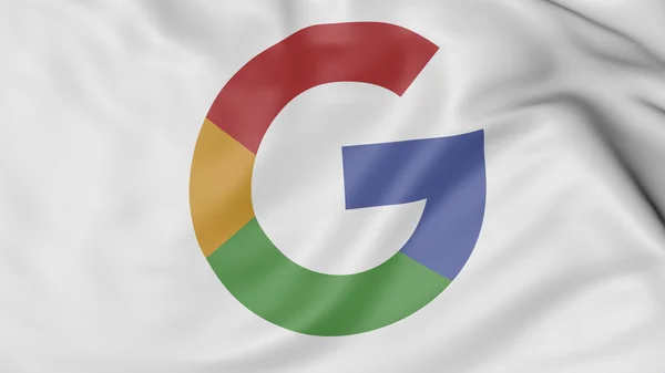 Tutup melambaikan bendera dengan logo Google. CGI Editorial — Stok Foto