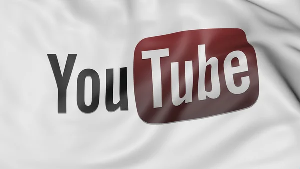 Close-up van de vlag met Youtube logo zwaaien. Redactionele Cgi — Stockfoto