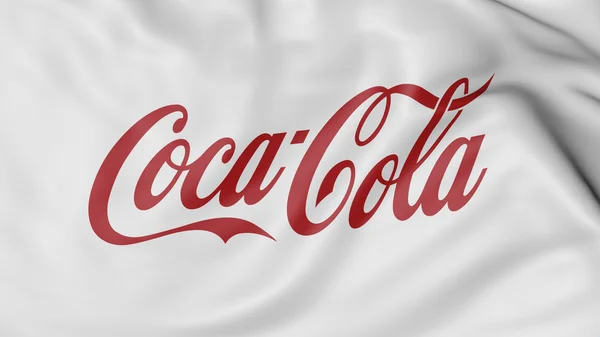 Tutup melambaikan bendera dengan logo Coca-Cola. CGI Editorial — Stok Foto
