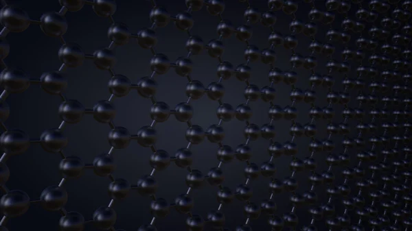 Structure atomique hexagonale du graphène, fond gris foncé. rendu 3D — Photo