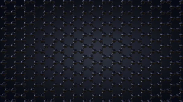 Шестиугольная атомная решетка, темно-серый фон, 3D рендеринг — стоковое фото