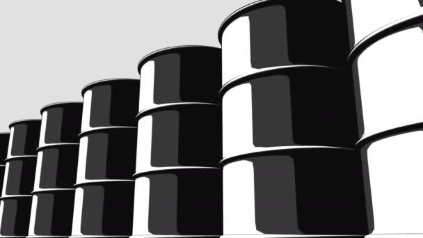 Row of black oil barrels. Cartoon version for presentations and reports. 4K seamless loopable animation, ProRes — Stock Video