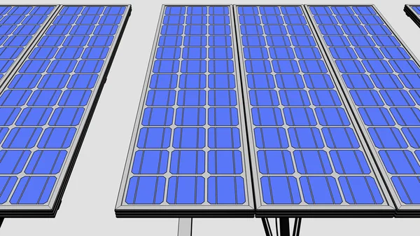 Paneles solares, versión de dibujos animados para presentaciones e informes. Renderizado 3D — Foto de Stock