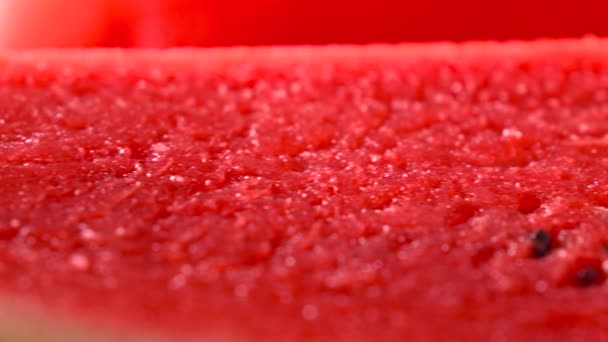 Saftige Wassermelone Nahaufnahme 4k Pfanne Schuss — Stockvideo