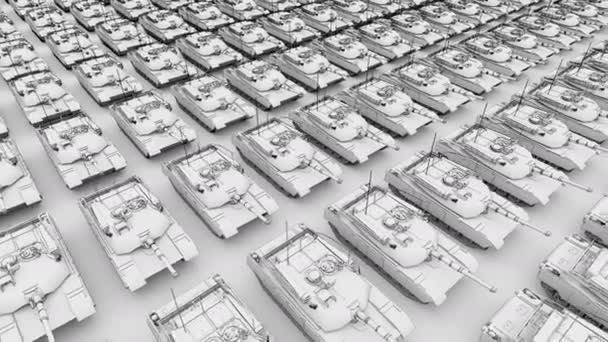 Multiple army tanks rows, aerial view sketch animation. Seamless loopable 4K clip — Stock Video