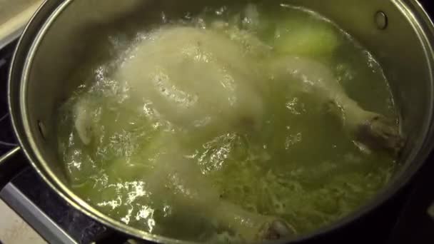 Cocinar el pollo en una sartén. Cocinar sopa. Vídeo 4K — Vídeos de Stock