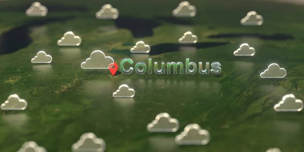 La ciudad de Columbus y el icono del tiempo nublado en el mapa, el pronóstico del tiempo — Foto de Stock