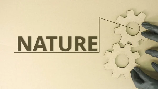 Nature text and cardboard gears — Stock Photo, Image