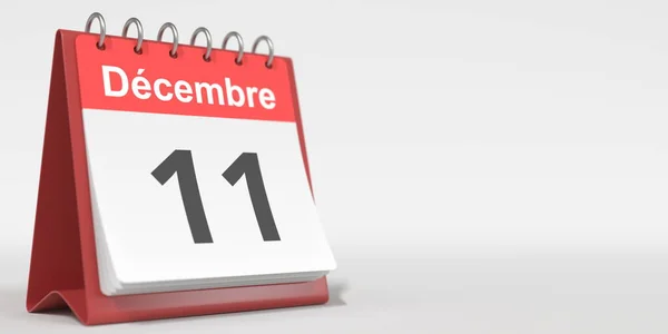 December 11 date written in French on the flip calendar page, 3d rendering — Stock Photo, Image