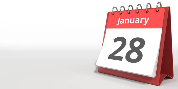 28 de enero fecha en la página del calendario de volteo, 3d renderizado — Foto de Stock