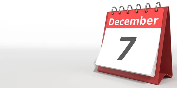 Dezembro 7 data na página de calendário flip, renderização 3d — Fotografia de Stock