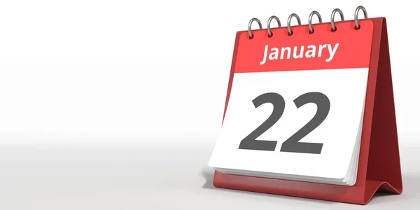 22 de enero fecha en la página del calendario de volteo, 3d renderizado — Foto de Stock