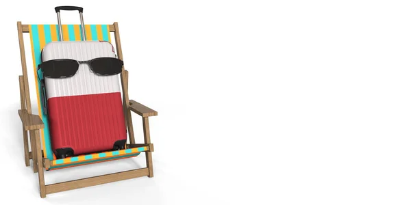 Mala com bandeira de Malta em uma cadeira de praia, conceito de turismo, renderização 3d — Fotografia de Stock