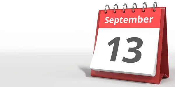 13 Σεπτεμβρίου ημερομηνία στην flip ημερολογιακή σελίδα, 3d απόδοση — Φωτογραφία Αρχείου