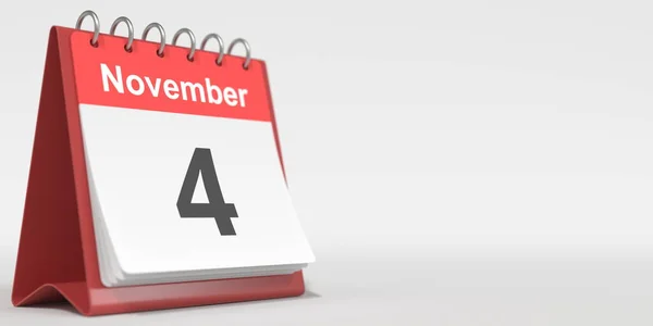 4 listopada data napisana w języku niemieckim na stronie kalendarza flip. 3d renderowanie — Zdjęcie stockowe