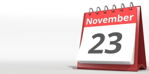 23 Νοεμβρίου ημερομηνία στην flip ημερολογιακή σελίδα, 3d απόδοση — Φωτογραφία Αρχείου