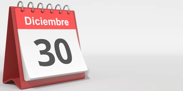 Dezembro 30 data escrita em espanhol no calendário flip, renderização 3d — Fotografia de Stock
