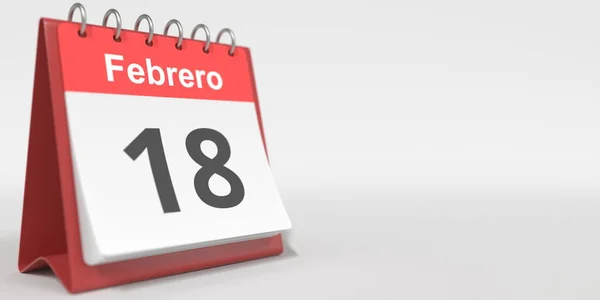 18 de febrero fecha escrita en español en el calendario flip, 3d rendering — Foto de Stock