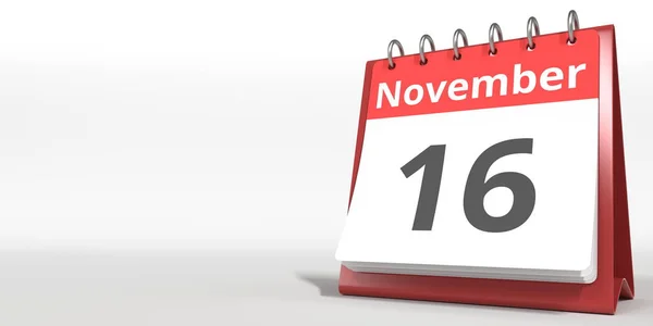 16. November Datum auf dem Umblättern Kalenderblatt, 3D-Rendering — Stockfoto