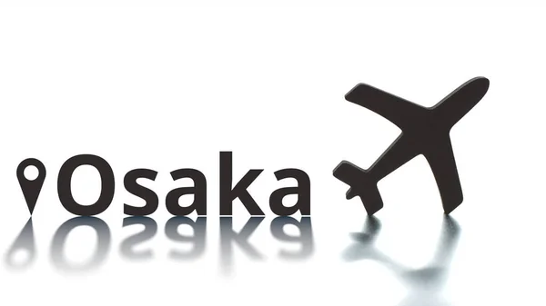 Osaka tekst, geotag en vliegtuig silhouet. Reisconcept — Stockfoto