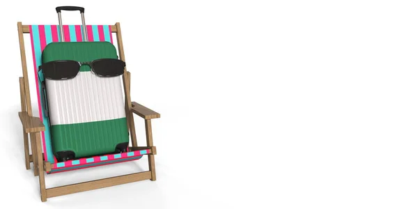 Bandeira da Nigéria em mala e cadeira de praia. Conceito de viagem, renderização 3d — Fotografia de Stock