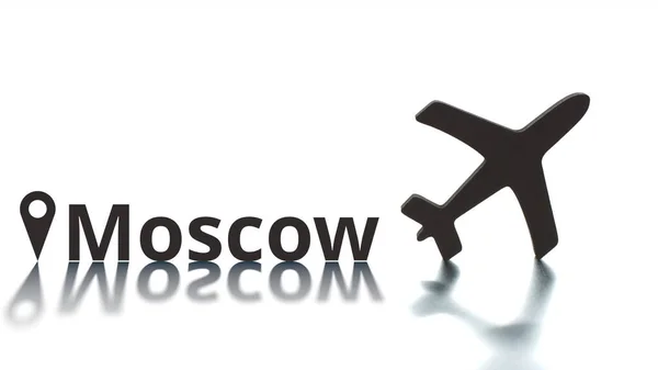 Moscú texto, geoetiqueta y silueta del avión, concepto de transporte aéreo —  Fotos de Stock