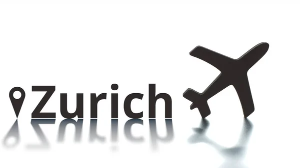 Icono del avión y nombre de la ciudad de Zurich, concepto de viaje aéreo —  Fotos de Stock