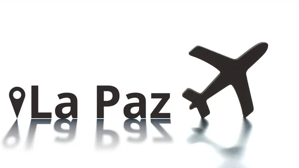 Flugzeug-Ikone und Stadtname von La Paz, Flugreisekonzept — Stockfoto